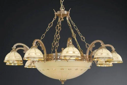Люстра подвесная  L 7104/10+4 Reccagni Angelo бежевая на 14 ламп, основание золотое в стиле классический 