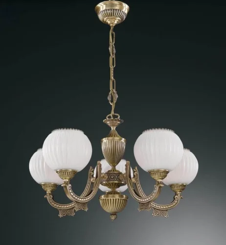 Люстра подвесная  L 8750/5 Reccagni Angelo белая на 5 ламп, основание античное бронза в стиле классический 