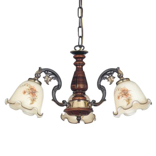 Люстра подвесная  L 965/3 DEC Reccagni Angelo бежевая на 3 лампы, основание коричневое бронзовое в стиле классический кантри выдувное