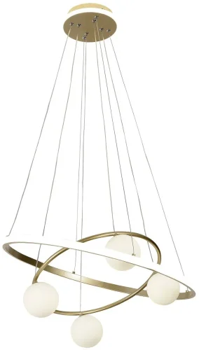 Люстра подвесная LED Orbium 4185-6P F-promo белая на 4 лампы, основание матовое золото в стиле современный молекула шар с пультом