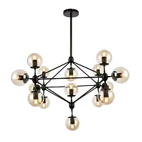Люстра подвесная лофт Lacotta SLE154903-15 Evoluce янтарная на 15 ламп, основание чёрное в стиле лофт шар