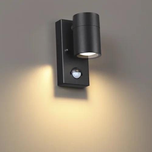 Настенный светильник с датчиком движения Motto 4389/1W Odeon Light уличный IP44 чёрный 1 лампа, плафон чёрный в стиле хай-тек GU10 фото 3