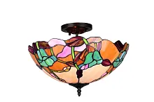 Люстра потолочная Belmonte OML-80907-03 Omnilux разноцветная на 3 лампы, основание античное бронза в стиле тиффани цветы