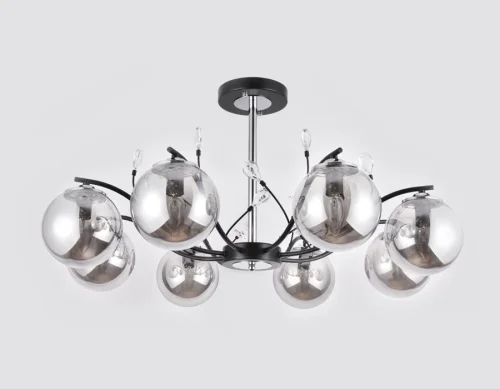 Люстра потолочная TR9077 Ambrella light серая на 8 ламп, основание чёрное в стиле современный лофт шар фото 2
