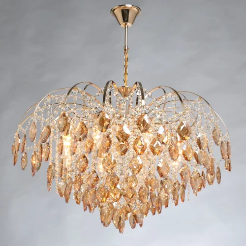 Люстра подвесная Бриз 111014608 DeMarkt прозрачная янтарная на 8 ламп, основание золотое в стиле классический  фото 2