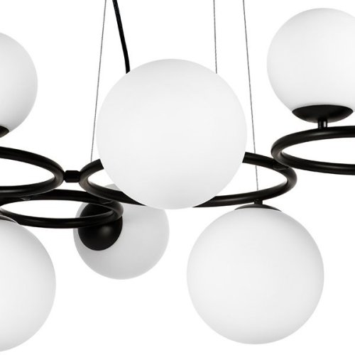 Люстра подвесная Globo 815097 Lightstar белая на 9 ламп, основание чёрное в стиле арт-деко молекула шар фото 5