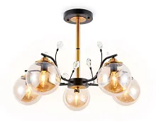 Люстра потолочная TR9072 Ambrella light янтарная на 5 ламп, основание чёрное в стиле современный лофт шар