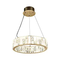 Люстра подвесная LED Crossa 5072/60L Odeon Light белая прозрачная на 1 лампа, основание золотое в стиле современный кольца