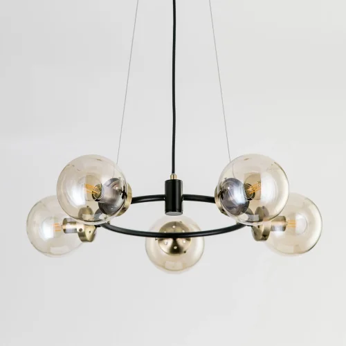 Люстра подвесная Планета CL105155 Citilux янтарная прозрачная на 5 ламп, основание венге в стиле современный лофт шар фото 2