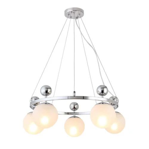 Люстра подвесная Pechio SLE106103-05 Evoluce белая на 5 ламп, основание хром в стиле современный шар