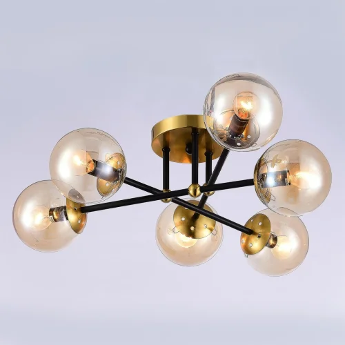 Люстра потолочная Памела CL144165 Citilux янтарная на 6 ламп, основание бронзовое в стиле лофт современный шар фото 2