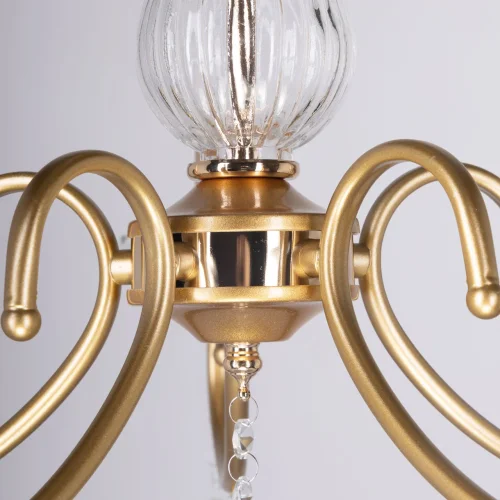 Люстра подвесная Свеча 683014905 DeMarkt без плафона на 5 ламп, основание прозрачное золотое в стиле классический  фото 9