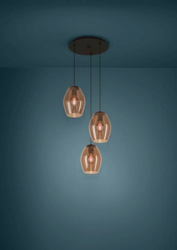 Светильник подвесной Estanys 1 390161 Eglo коричневый 3 лампы, основание чёрное в стиле современный каскад фото 2