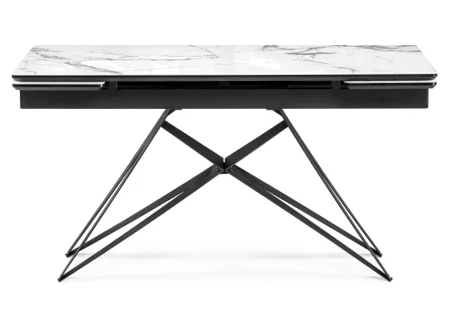 Стеклянный стол Блэкберн 140(200)х80х75 белый мрамор / черный 553571 Woodville столешница белая из стекло фото 3