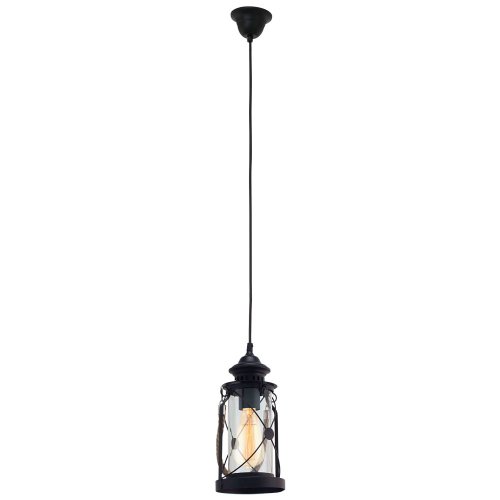 Cветильник подвесной лофт BRADFORD 49213 Eglo прозрачный 1 лампа, основание чёрное в стиле лофт 