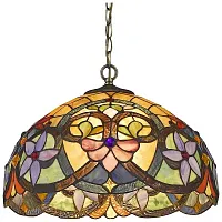 Люстра подвесная Тиффани 818-806-02 Velante бежевая голубая разноцветная на 2 лампы, основание бронзовое в стиле тиффани орнамент цветы Люстра подвесная Тиффани 818-806-02 Velante бежевая голубая разноцветная на 2 лампы, основание бронзовое в стиле тиффани орнамент цветы