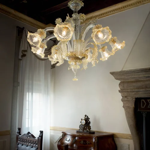Люстра подвесная RIALTO SP8 Ideal Lux янтарная прозрачная на 8 ламп, основание прозрачное янтарное в стиле венецианский  фото 2