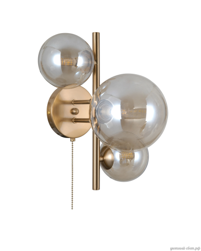 Бра с выключателем Molly V10786-3W Moderli янтарный прозрачный на 3 лампы, основание золотое в стиле современный молекула шар