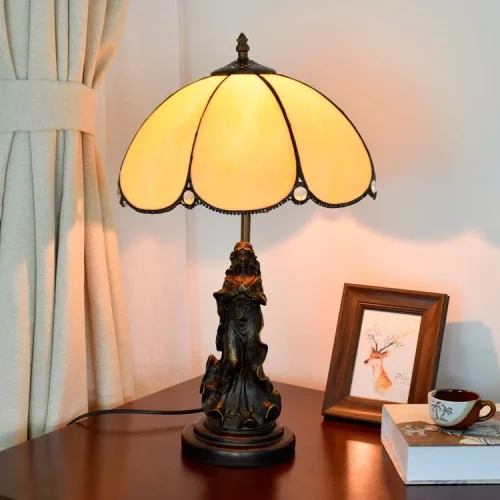 Настольная лампа Тиффани European OFT879 Tiffany Lighting бежевая 1 лампа, основание коричневое металл в стиле тиффани девушка фото 4