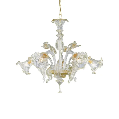 Люстра подвесная RIALTO SP5 Ideal Lux янтарная прозрачная на 5 ламп, основание прозрачное янтарное в стиле венецианский 