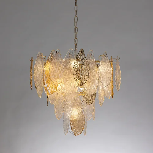 Люстра подвесная Felicita A4080LM-12GO Arte Lamp прозрачная янтарная на 12 ламп, основание золотое в стиле современный флористика  фото 2