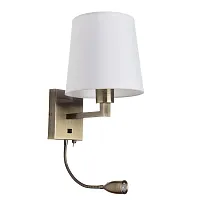 Бра LED С выключателем HALL A9246AP-2AB Arte Lamp белый 2 лампы, основание античное бронза в стиле современный гибкая ножка
