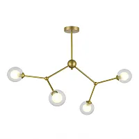 Люстра потолочная Arcus SLE1106-203-04 Evoluce прозрачная белая на 4 лампы, основание золотое в стиле современный молекула шар