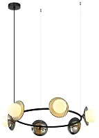 Люстра подвесная 221-023-06 Velante белая на 6 ламп, основание чёрное в стиле современный шар