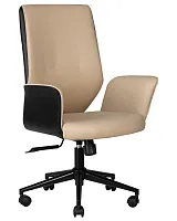 Офисное кресло для руководителя 127B-LMR MAXWELL, цвет кремово-черный Dobrin, кремовый чёрный/экокожа, ножки/металл/чёрный, размеры - 1000*1100***640*610