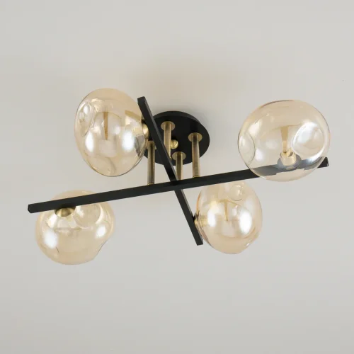 Люстра потолочная Девис CL201141 Citilux янтарная бежевая на 4 лампы, основание коричневое в стиле лофт современный шар фото 2
