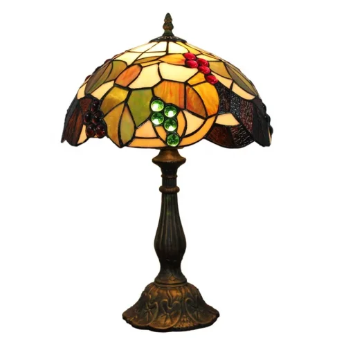 Настольная лампа Тиффани Autumn OFT829 Tiffany Lighting разноцветная коричневая красная зелёная 1 лампа, основание коричневое металл в стиле тиффани цветы виноград