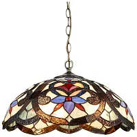 Люстра подвесная Тиффани 826-806-03 Velante разноцветная на 3 лампы, основание коричневое бронзовое в стиле тиффани орнамент цветы