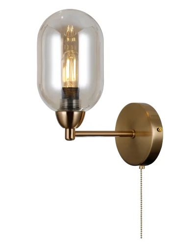 Бра с выключателем Gracy V10845-1W Moderli янтарный на 1 лампа, основание золотое в стиле лофт современный  фото 2