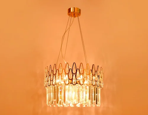 Люстра подвесная Traditional TR5263 Ambrella light прозрачная на 8 ламп, основание золотое в стиле классический  фото 6