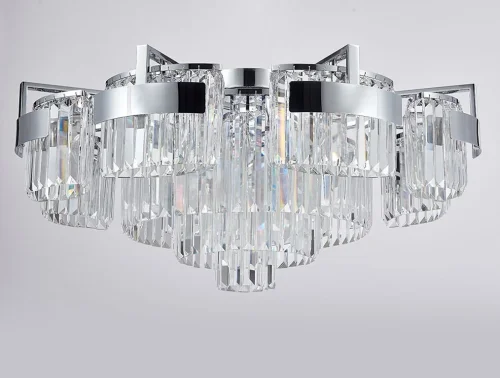 Люстра потолочная хрустальная 4356+6/PL chrome Newport прозрачная на 12 ламп, основание хром в стиле классический 