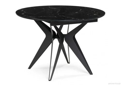 Стеклянный стол Рикла 110(150)х110х76 черный мрамор / черный 553566 Woodville столешница чёрная из стекло