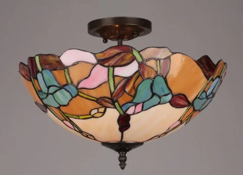 Люстра потолочная Belmonte OML-80907-03 Omnilux разноцветная на 3 лампы, основание античное бронза в стиле тиффани цветы фото 2