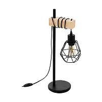 Настольная лампа лофт Townshend 5 43136 Eglo чёрная 1 лампа, основание чёрное коричневое дерево металл в стиле лофт 
