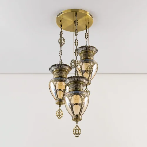 Светильник подвесной Каир CL419233 Citilux янтарный 3 лампы, основание бронзовое в стиле восточный каскад фото 5
