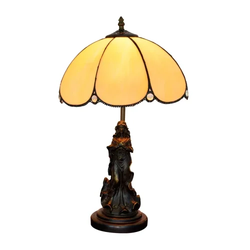Настольная лампа Тиффани European OFT879 Tiffany Lighting бежевая 1 лампа, основание коричневое металл в стиле тиффани девушка фото 2