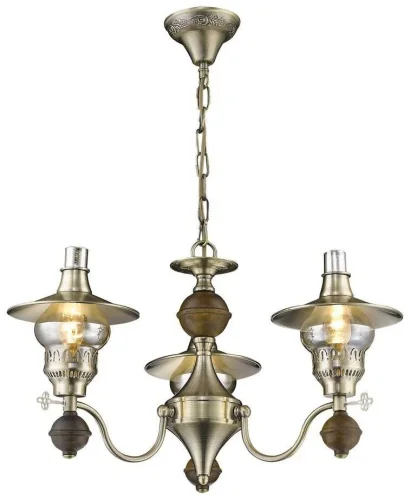 Люстра подвесная 305-503-03 Velante бронзовая прозрачная на 3 лампы, основание коричневое бронзовое в стиле кантри 