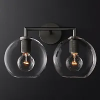 Бра RH Utilitaire Globe Shade Double Sconce Black 123272-22 ImperiumLoft прозрачный 2 лампы, основание бронзовое в стиле лофт 