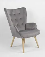 Кресло Хью велюр серый УТ000037081 Stool Group, серый/велюр, ножки/дерево/бежевый коричневый, размеры - *960***680*750мм