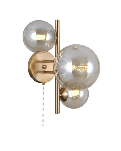 Бра с выключателем Molly V10786-3W Moderli янтарный прозрачный на 3 лампы, основание золотое в стиле современный молекула шар фото 2