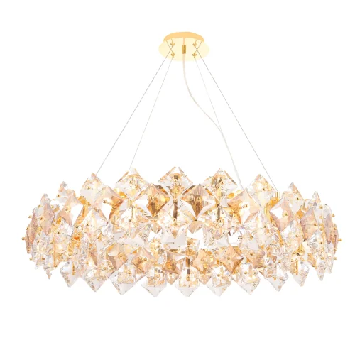 Люстра подвесная CHOKOLATE  SP12 Crystal Lux янтарная прозрачная на 12 ламп, основание золотое в стиле современный фьюжн 