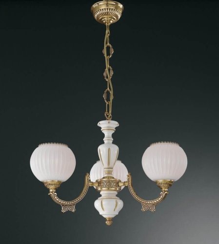 Люстра подвесная  L 8860/3 Reccagni Angelo белая на 3 лампы, основание золотое в стиле классический 