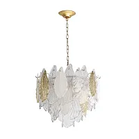 Люстра подвесная Lace 5052/8 Odeon Light золотая прозрачная белая на 8 ламп, основание золотое в стиле современный флористика Люстра подвесная Lace 5052/8 Odeon Light золотая прозрачная белая на 8 ламп, основание золотое в стиле современный флористика