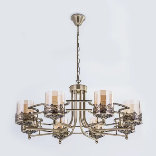 Люстра подвесная Ориент CL464183 Citilux прозрачная янтарная на 8 ламп, основание бронзовое в стиле классический  фото 2
