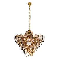 Люстра подвесная Chloe 7566/01 SP-18 Divinare янтарная на 18 ламп, основание золотое в стиле современный Люстра подвесная Chloe 7566/01 SP-18 Divinare янтарная на 18 ламп, основание золотое в стиле современный