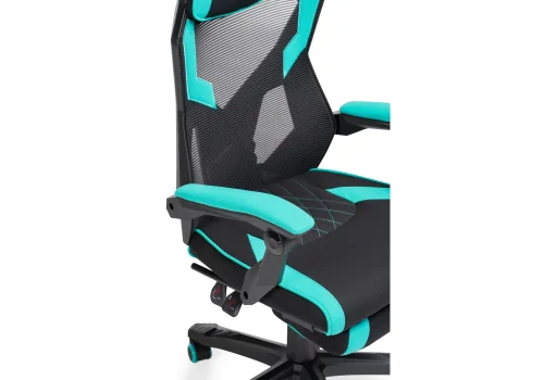 Компьютерное кресло Brun tiffany / black 15400 Woodville, голубой чёрный/сетка ткань, ножки/пластик/чёрный, размеры - *1200***610* фото 9